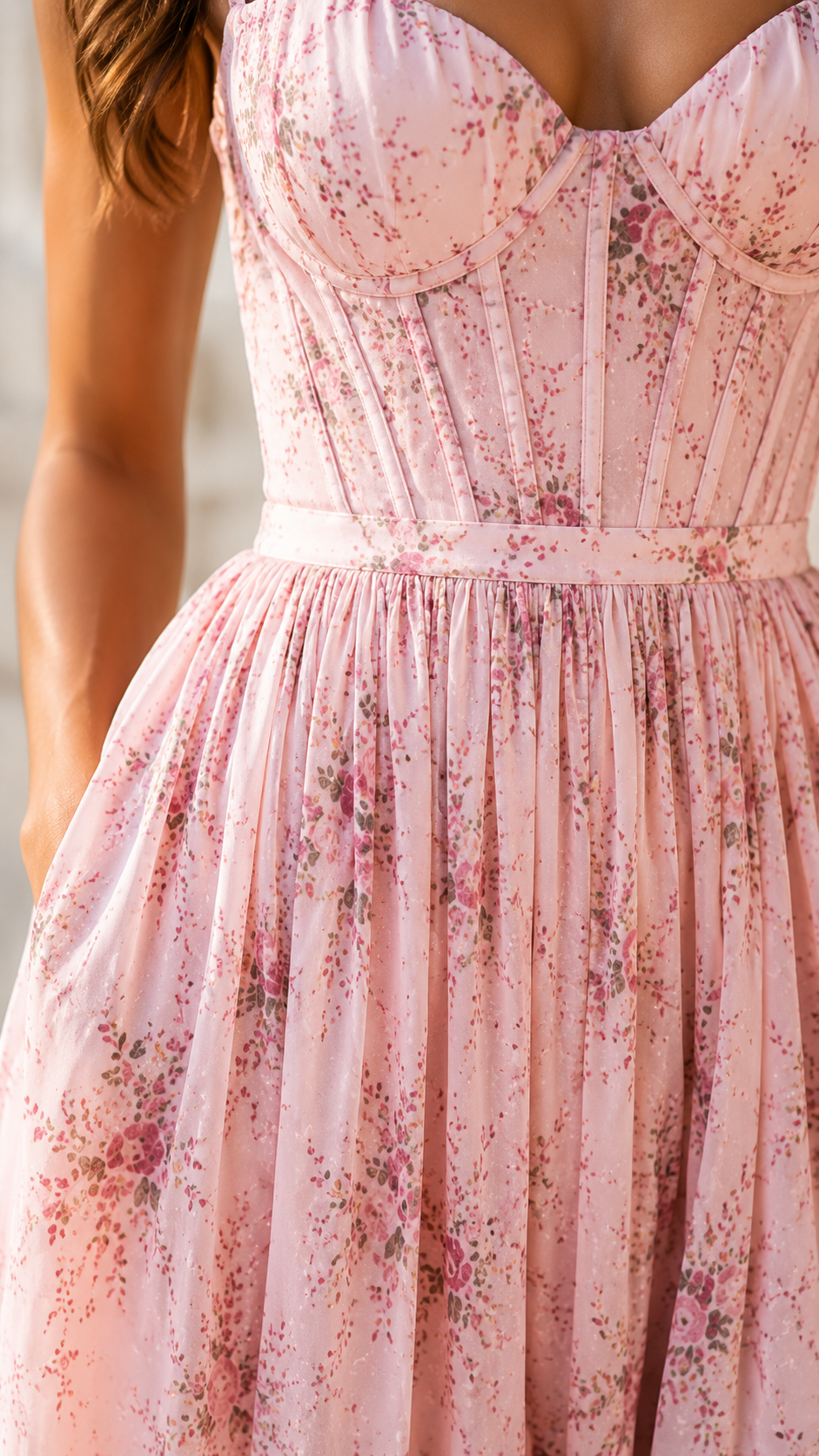 Isabella | Robe Maxi Corset Florale avec Fente Latérale
