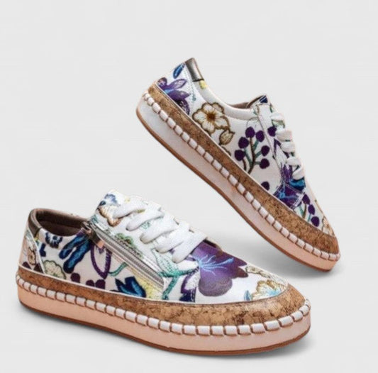 Florie | Baskets Femme Florales Semelle Espadrille Lacets Plate-Forme
