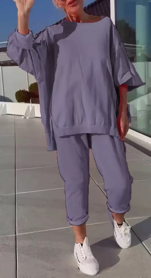 Solène | Ensemble Femme Oversize Top Col Rond et Pantalon Fuselé