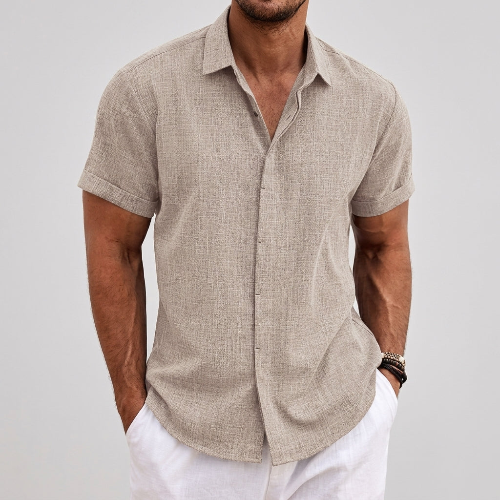 Théo | Chemise Homme Lin Button Up Manches Courtes Détendue