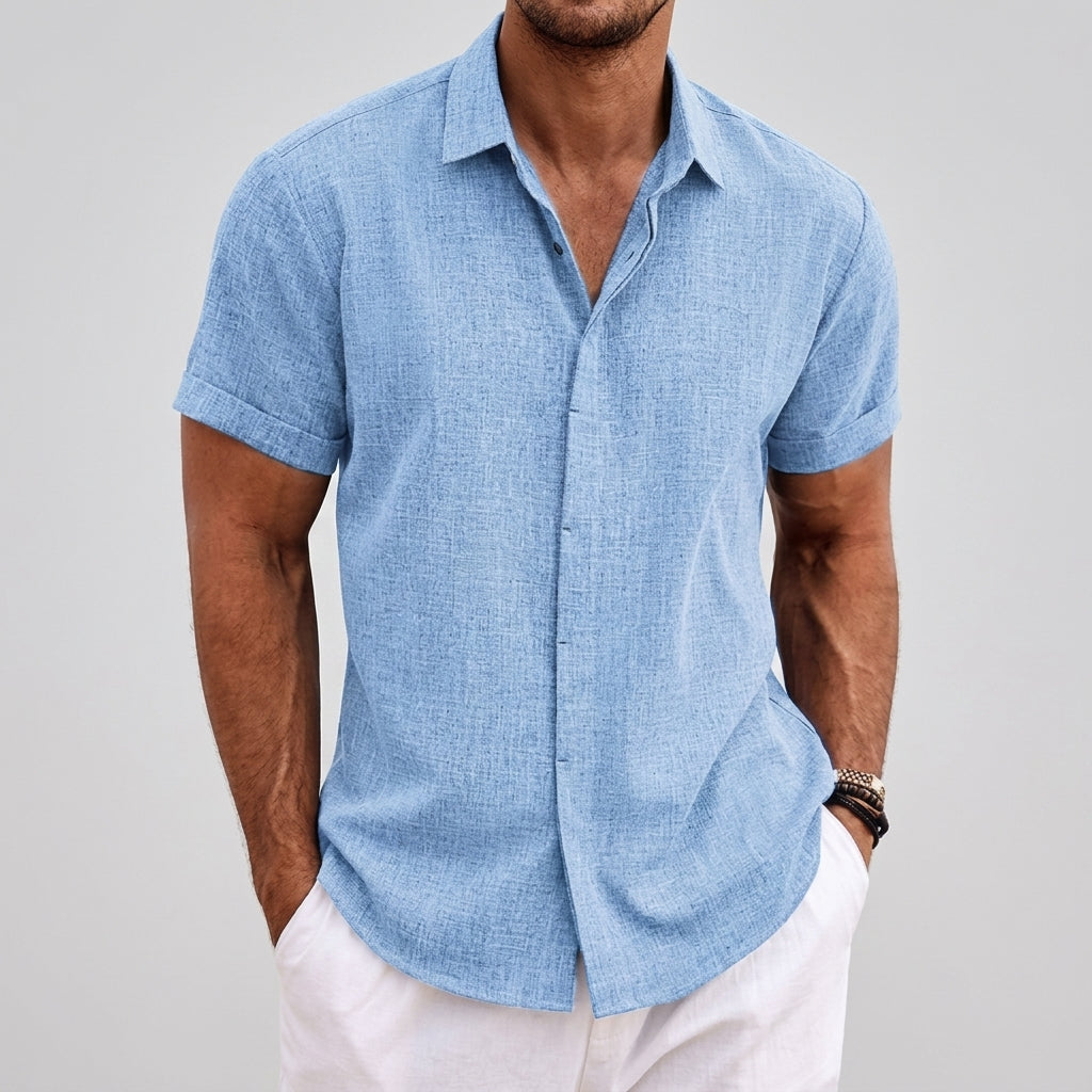 Théo | Chemise Homme Lin Button Up Manches Courtes Détendue