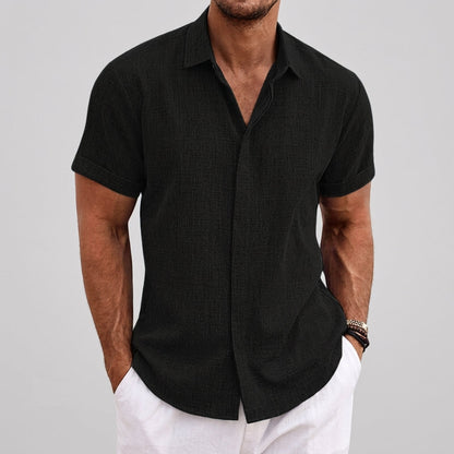 Théo | Chemise Homme Lin Button Up Manches Courtes Détendue
