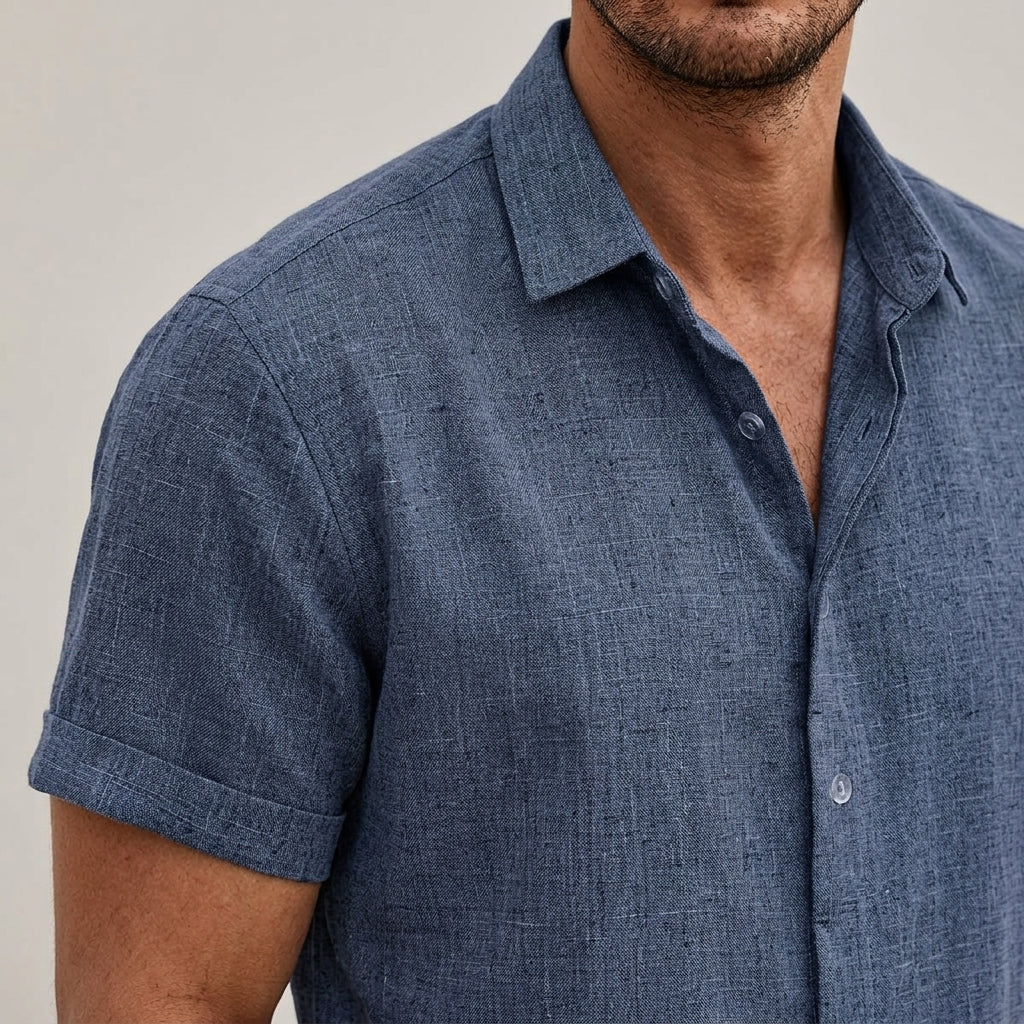 Théo | Chemise Homme Lin Button Up Manches Courtes Détendue