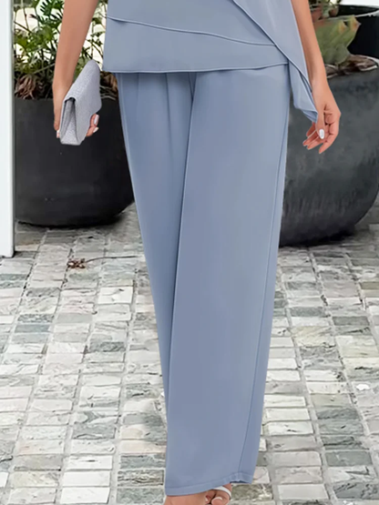 Céleste | Ensemble Deux-Pièces Chiffon Top Volants & Pantalon Large
