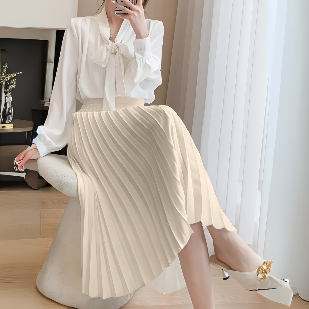 Séverine | Jupe Midi Plissée Taille Haute Élégante en Satin
