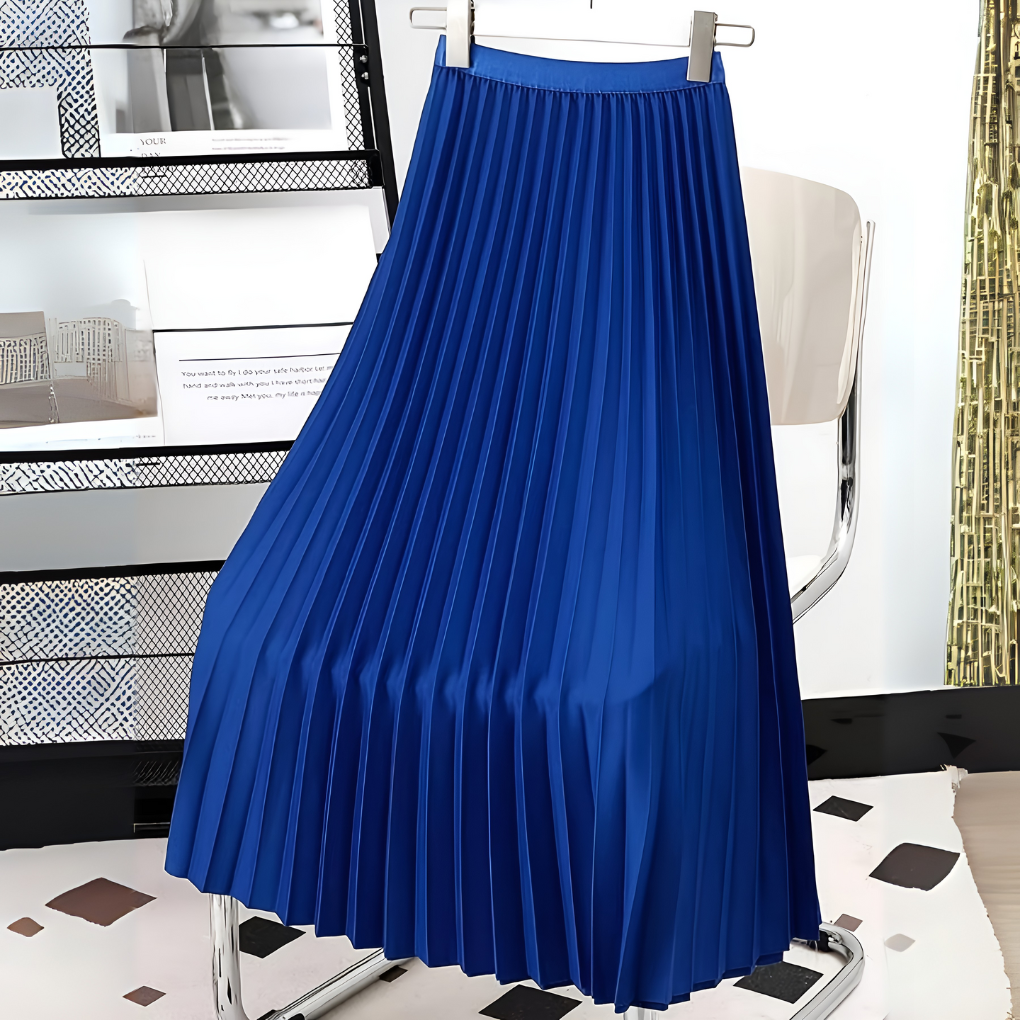 Séverine | Jupe Midi Plissée Taille Haute Élégante en Satin