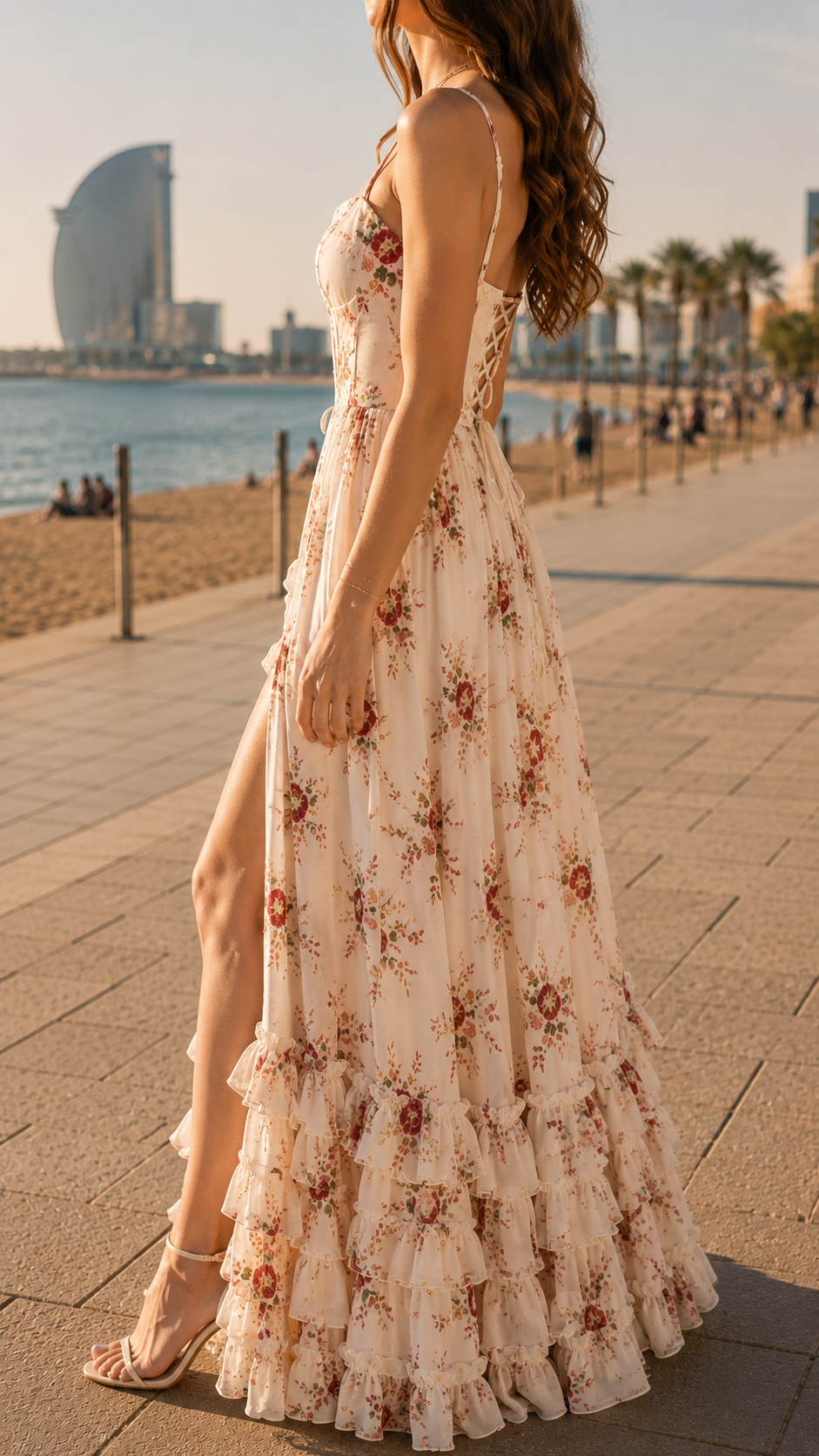 Isabella | Robe Maxi Corset Florale avec Fente Latérale