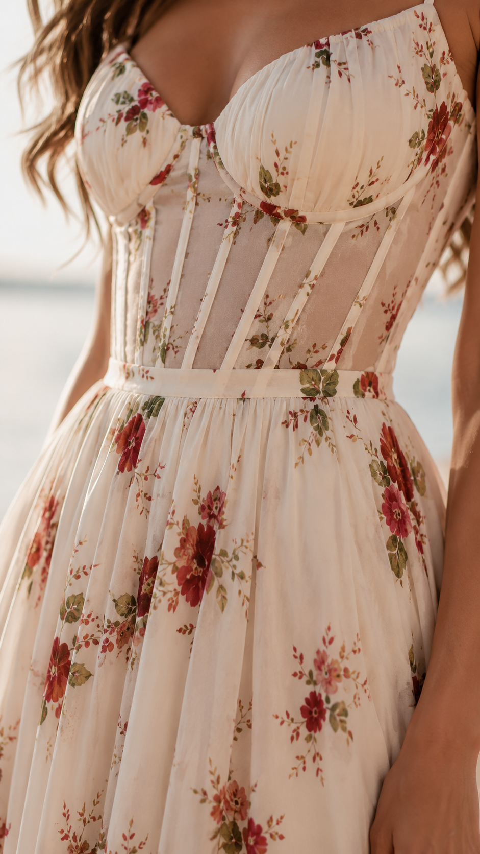 Isabella | Robe Maxi Corset Florale avec Fente Latérale