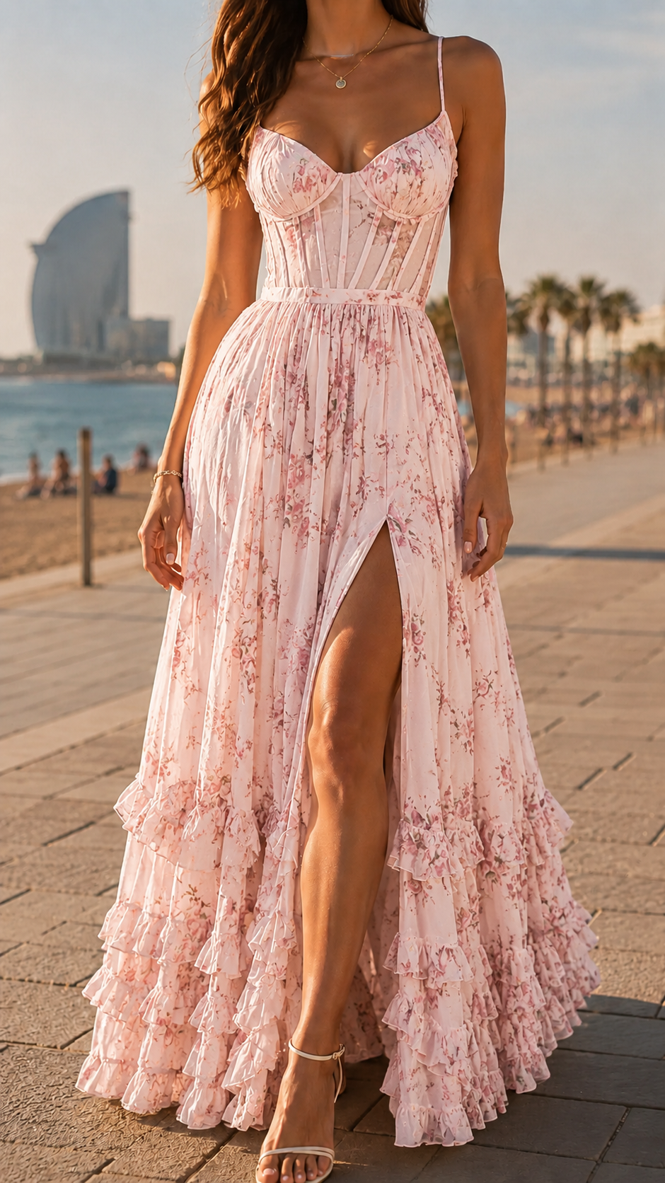 Isabella | Robe Maxi Corset Florale avec Fente Latérale