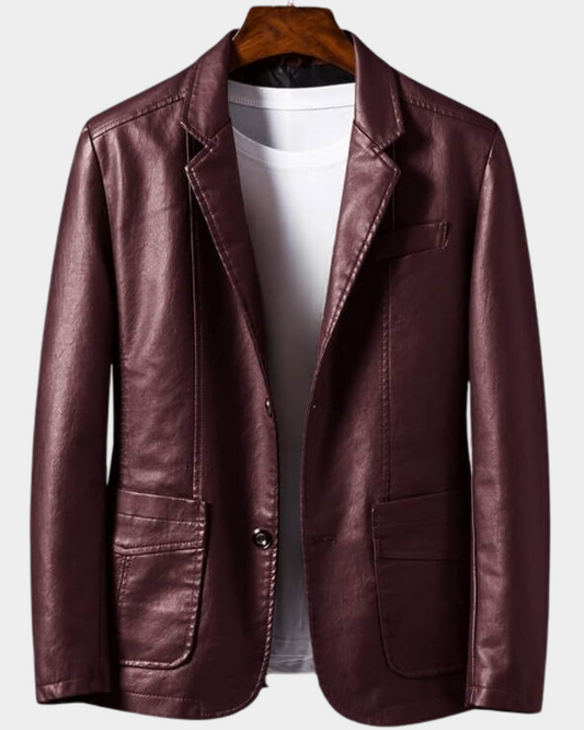 Anthone | Blazer Homme en Simili Cuir à Revers et Boutons