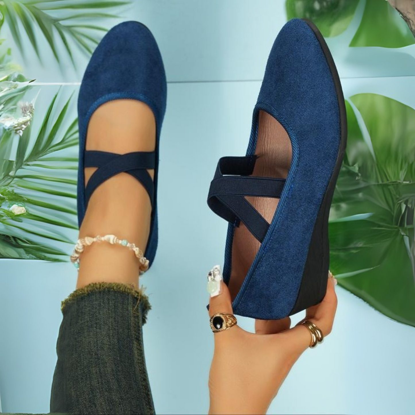 Noémie | Ballerines Femme Daim Brides Croisées Compensées