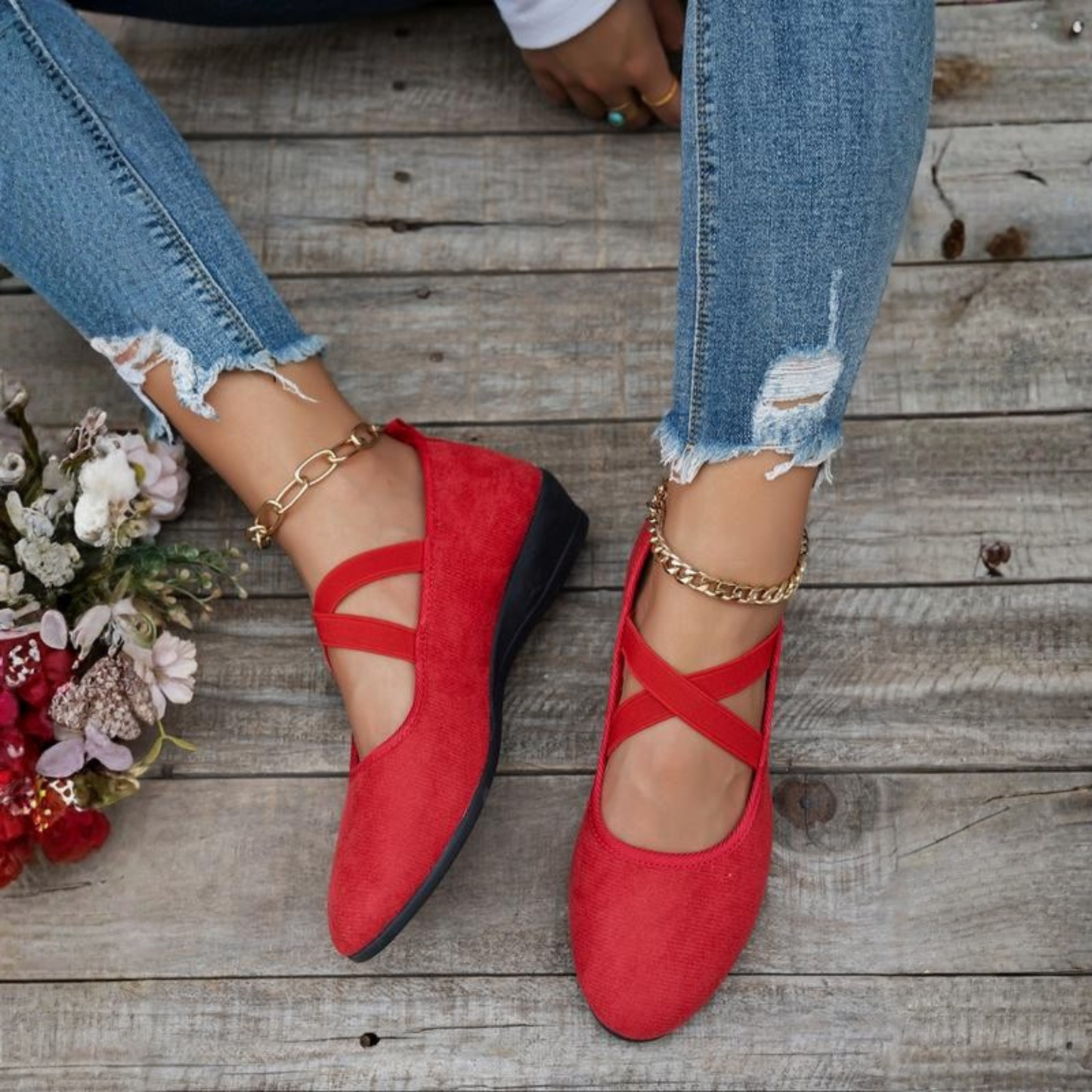Noémie | Ballerines Femme Daim Brides Croisées Compensées