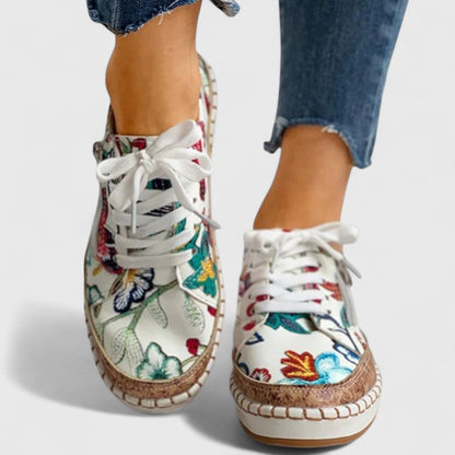 Florie | Baskets Femme Florales Semelle Espadrille Lacets Plate-Forme