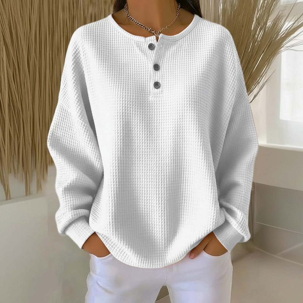 Capucine | Sweat Femme Oversize Nid d'Abeille Col Rond à Boutons