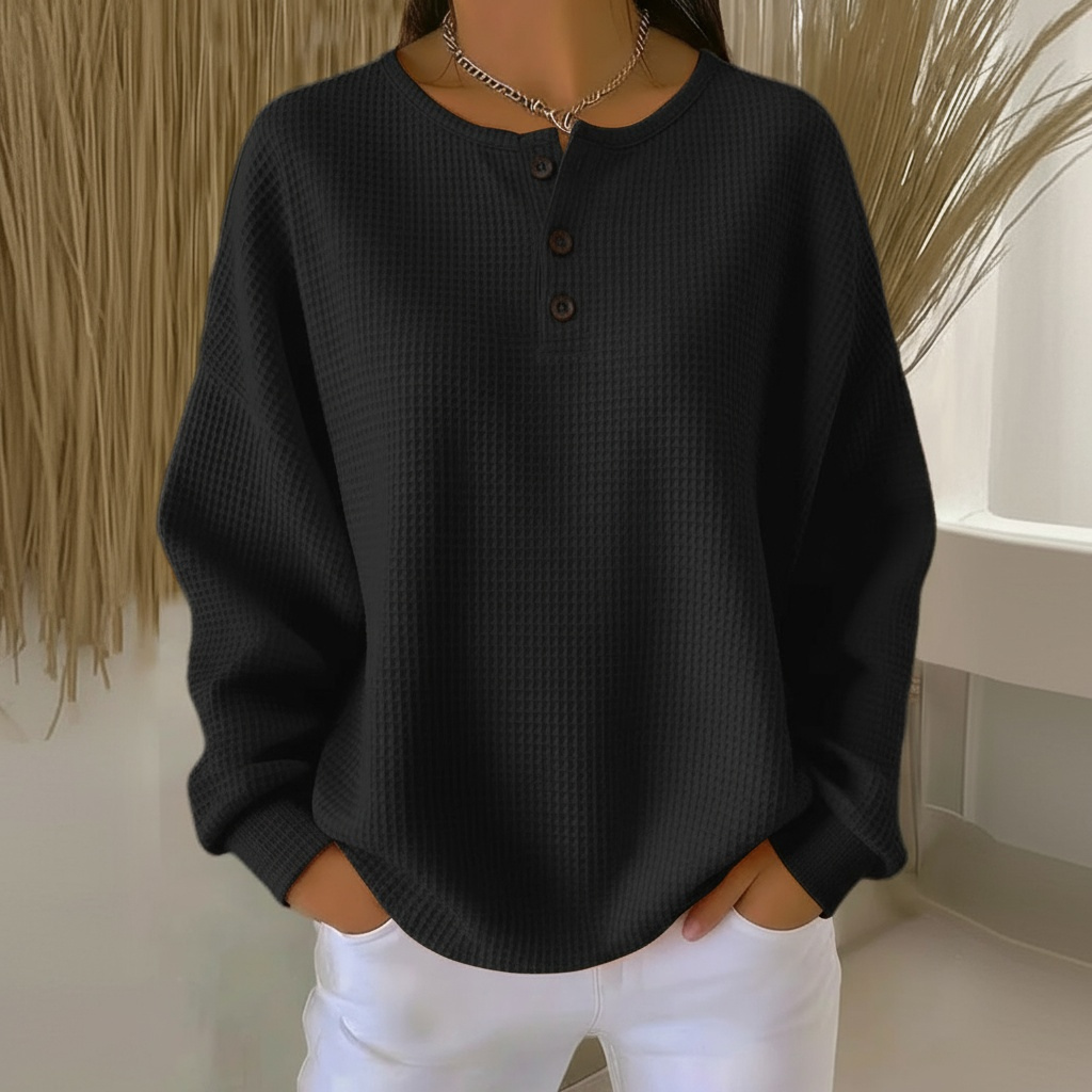 Capucine | Sweat Femme Oversize Nid d'Abeille Col Rond à Boutons