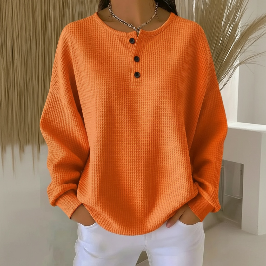 Capucine | Sweat Femme Oversize Nid d'Abeille Col Rond à Boutons