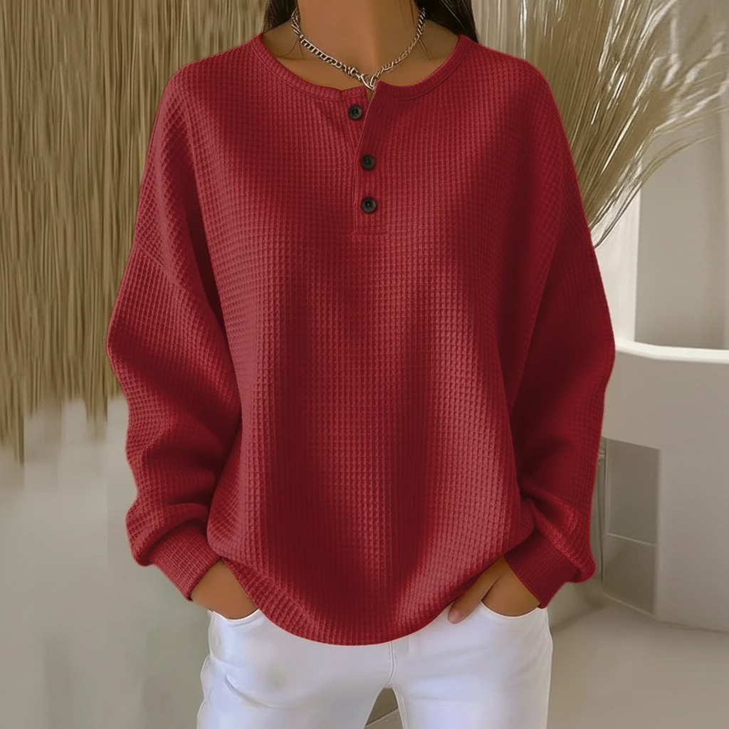 Capucine | Sweat Femme Oversize Nid d'Abeille Col Rond à Boutons