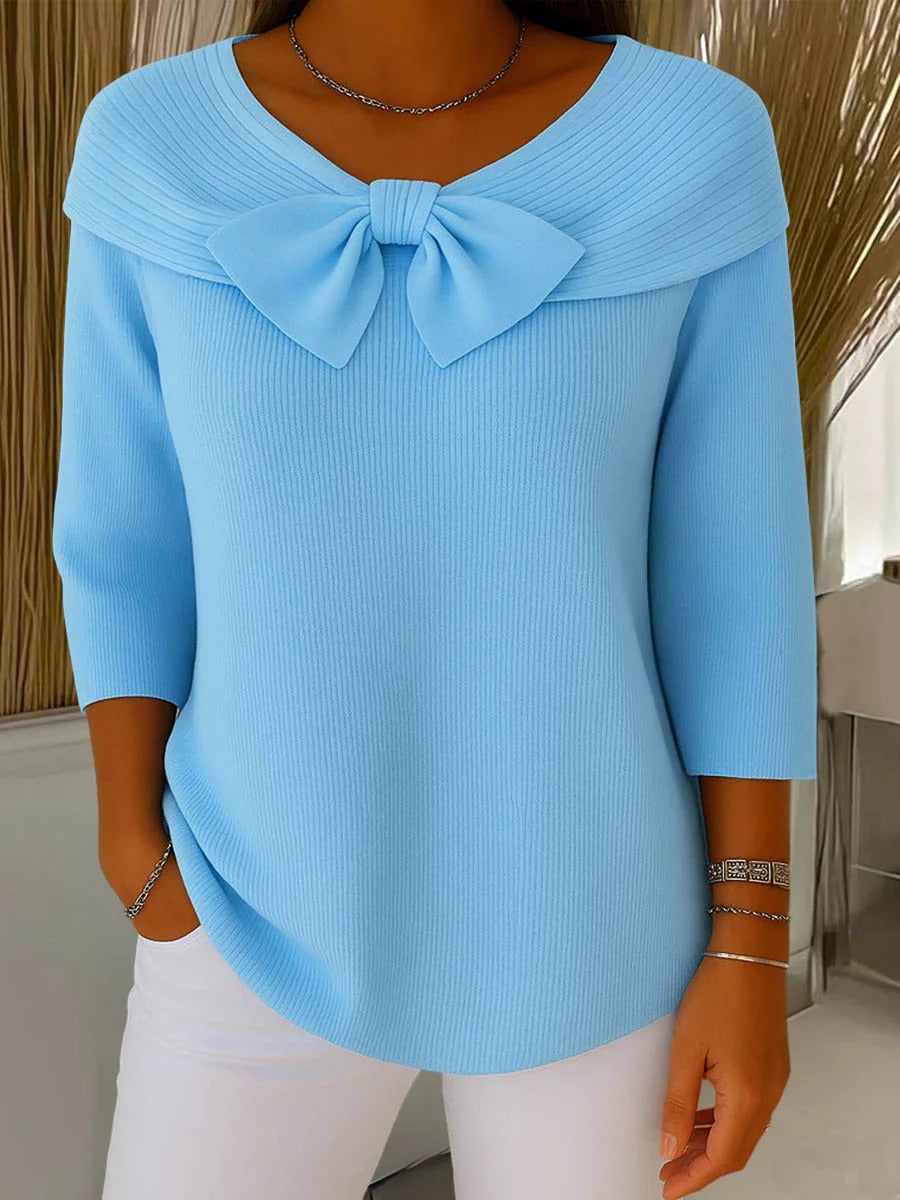 Éloise | Pull Femme en Maille Côtelée Col Bateau à Nœud