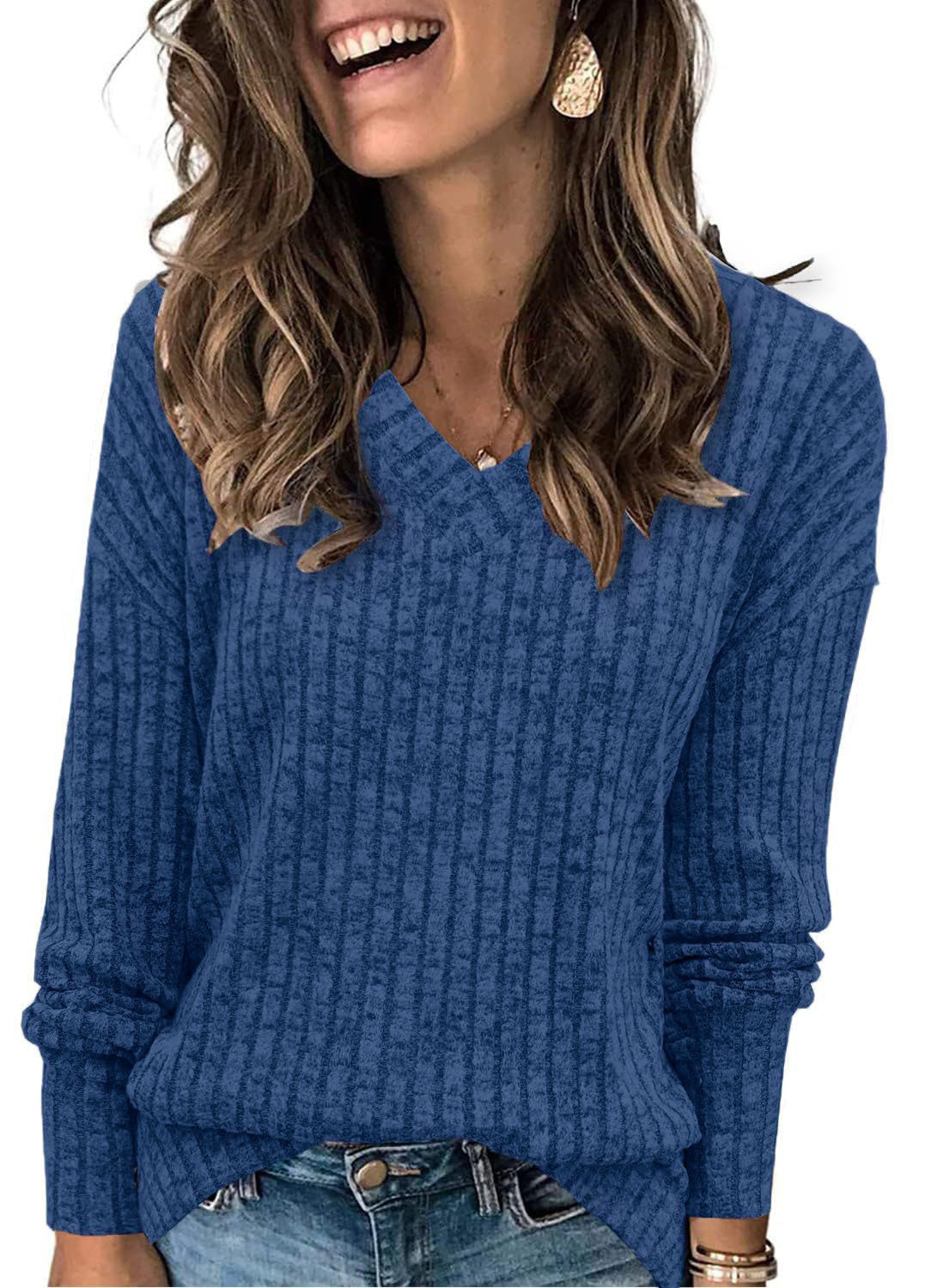 Evelyn | Pull Femme en Maille Côtelé Col V Manches Longues