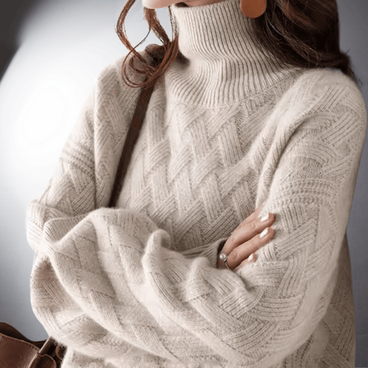 Isolde | Pull Femme en Cachemire Oversize Col Roulé Torsadé
