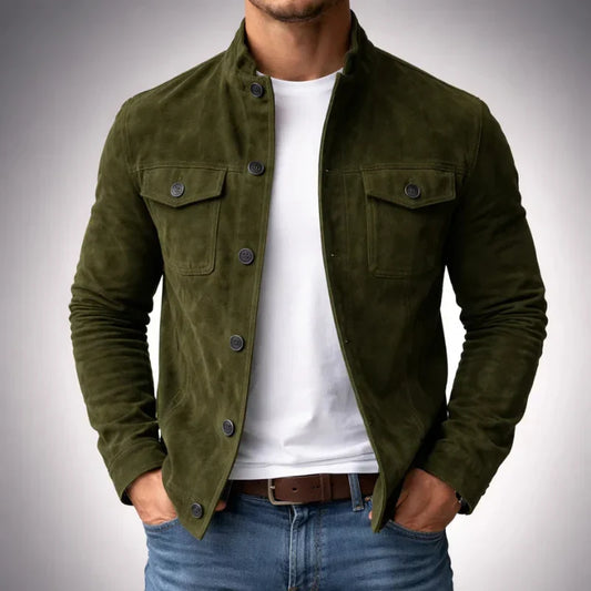 Jacob | Veste Homme en Daim Col Officier à Boutons et Poches