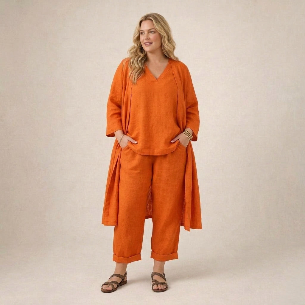 Lael | Ensemble Femme en Lin Col V et Pantalon Jambe Large