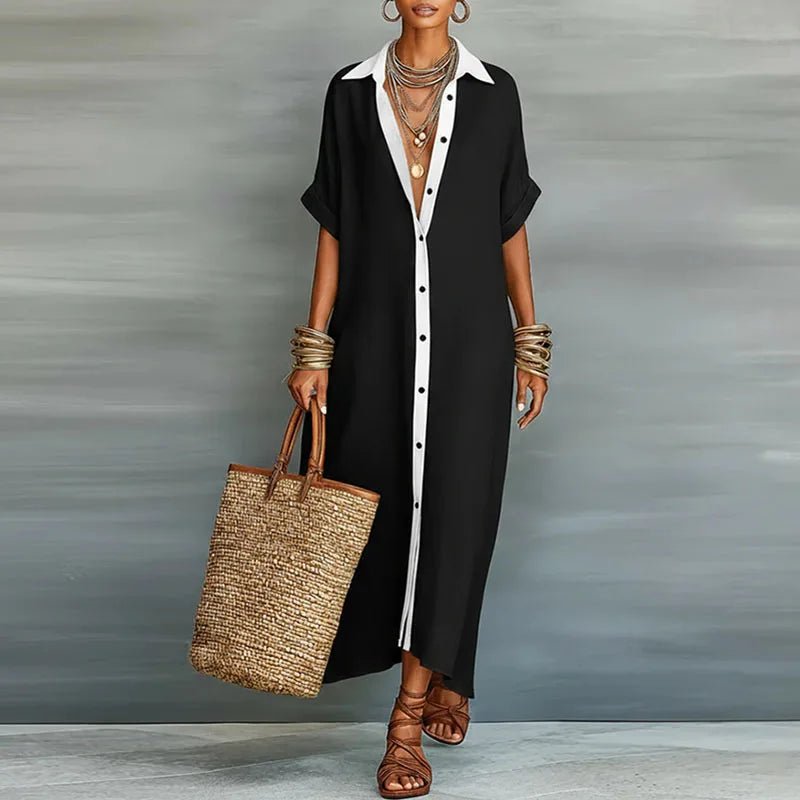 Lucie | Robe Maxi Chemise Lin Boutonnée Manches Retroussées Détendue