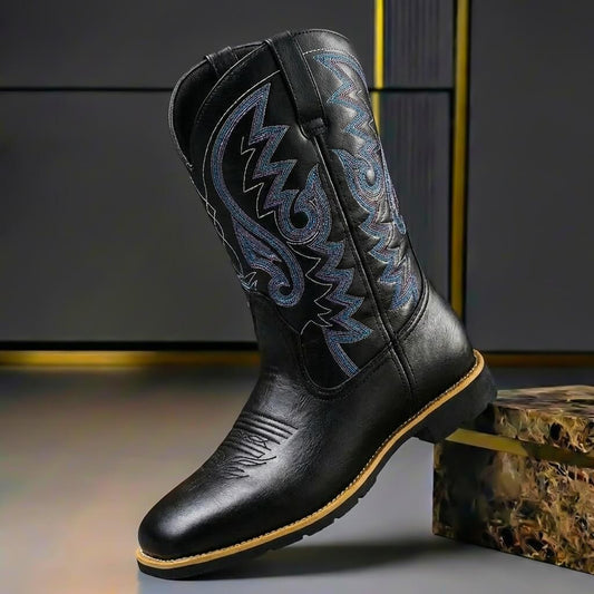 Mason | Santiags Homme en Cuir Brodées à Mi-Mollet Bout Rond