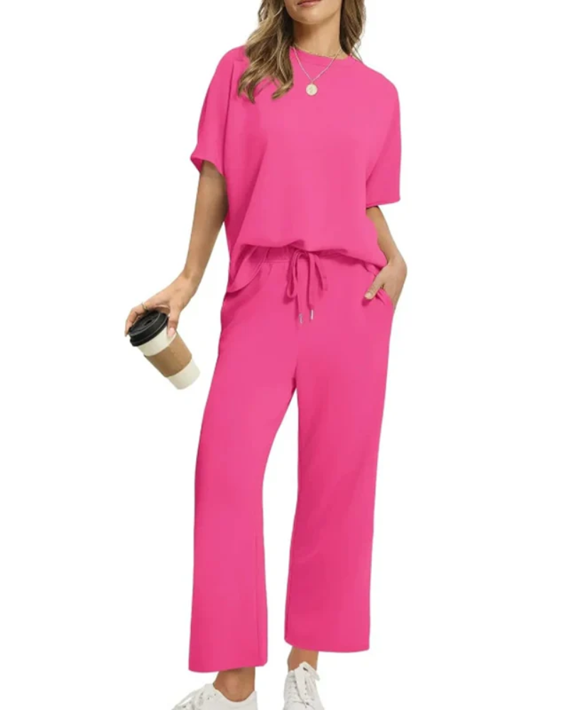 Natascha | Ensemble Femme en Maille Top Col Rond et Pantalon Jambe Large