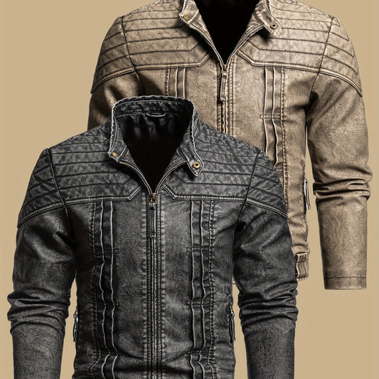 Rafael | Veste Biker Homme en Simili Cuir Vieilli Col Officier à Zip