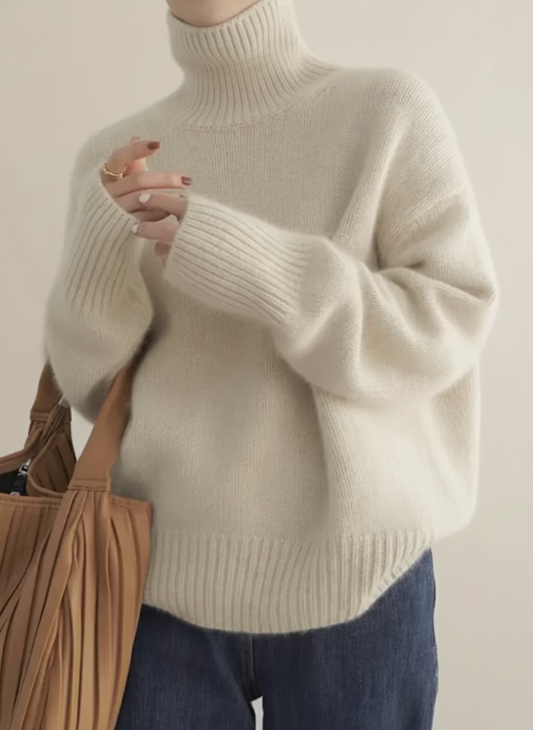 Selene | Pull Femme en Cachemire Oversize Col Roulé Manches Ballon