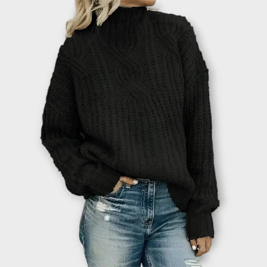 Seraphina | Pull Femme en Maille Torsadée Oversize Col Montant Manches
