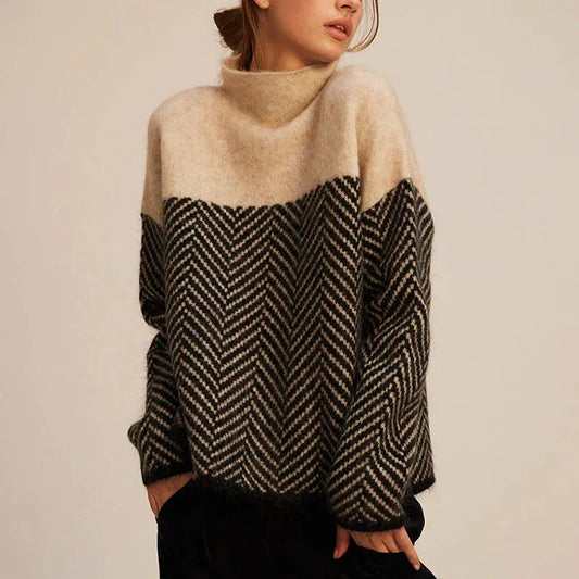 Sidonie | Pull Femme en Maille Chevrons Oversize Col Roulé