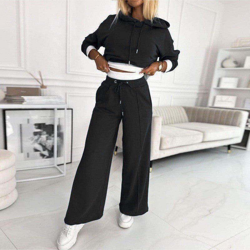 Thalia | Ensemble Femme Sweat à Capuche Crop et Pantalon Jambe Large