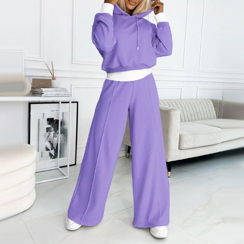 Thalia | Ensemble Femme Sweat à Capuche Crop et Pantalon Jambe Large