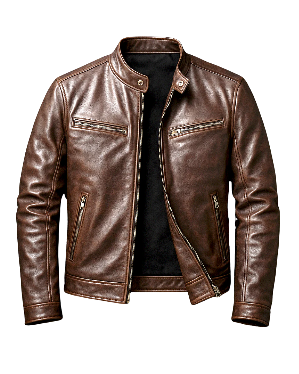 Victor | Veste Homme en Cuir Col Officier à Zip et Poches
