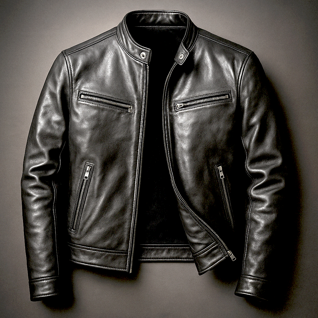 Victor | Veste Homme en Cuir Col Officier à Zip et Poches
