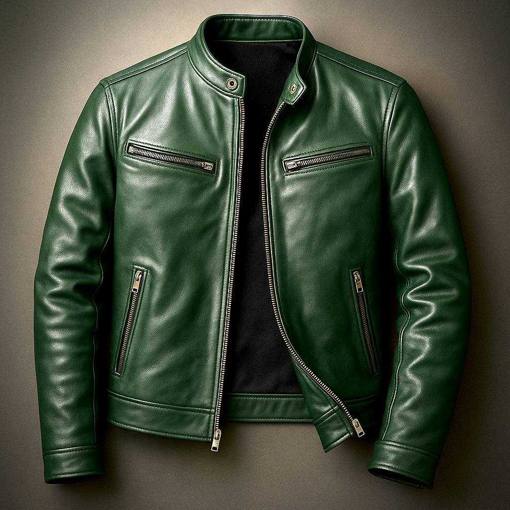 Victor | Veste Homme en Cuir Col Officier à Zip et Poches
